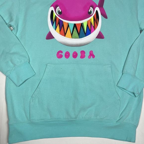 Tekashi GOOBA Sweatshirt Unisex  Hoodie Shark Rainbow Aqua Size M Oversized Flaw - Picture 3 of 11
